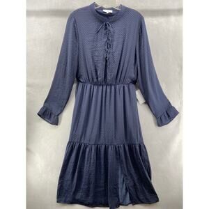 NSR Napean Sea Rd Dress Women Large Fit & Flare Long Sleeve Navy Blue High Neck